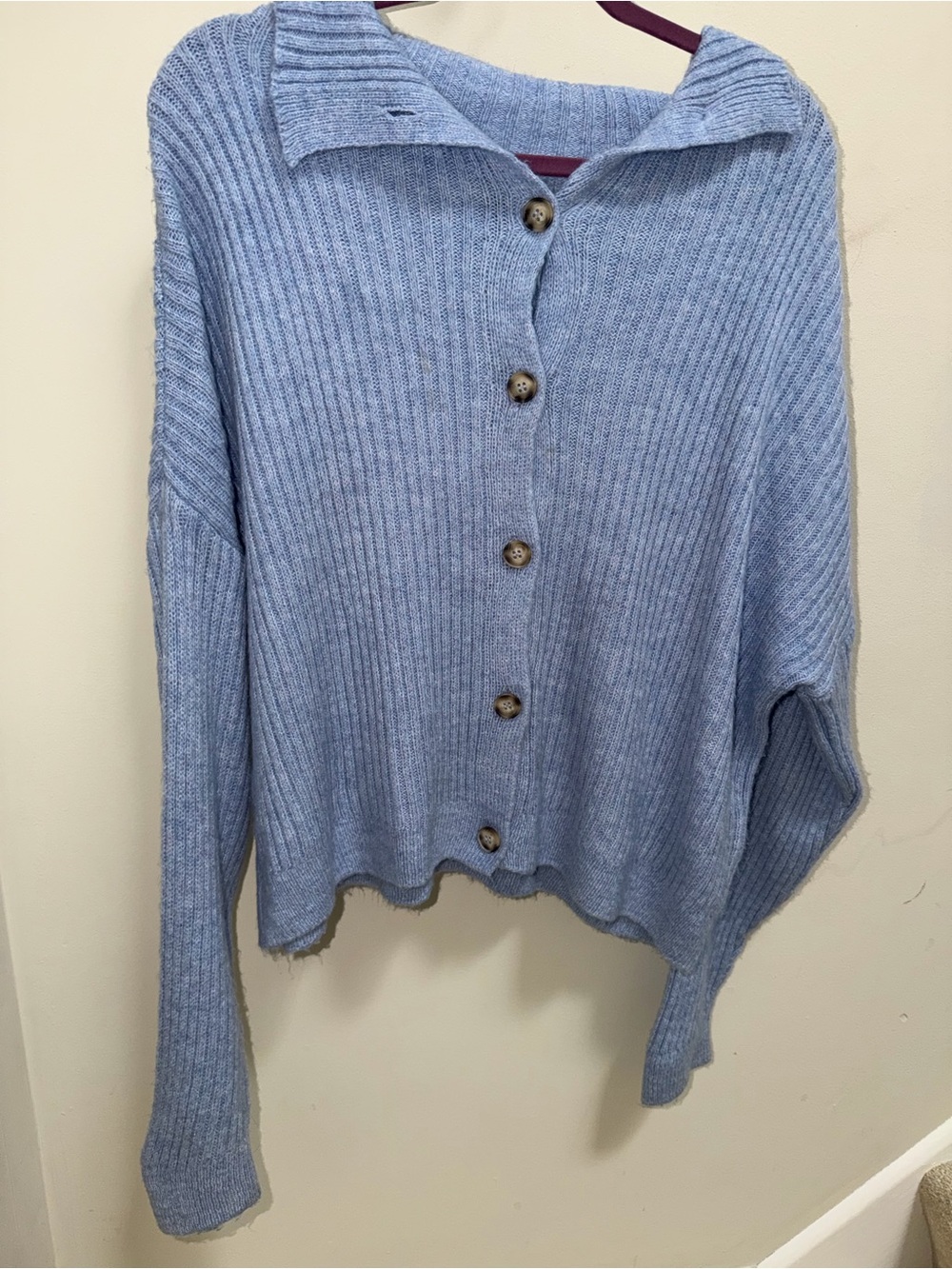 DeFacto Women’s Blue Ribbed Knit Button Cardigan Sweater Size 3XL